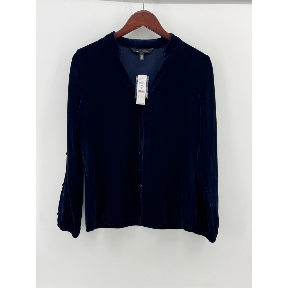 White House Black‎ Market Byzantine Blue Velvet V-Neck Blouse 570357792 Womens S